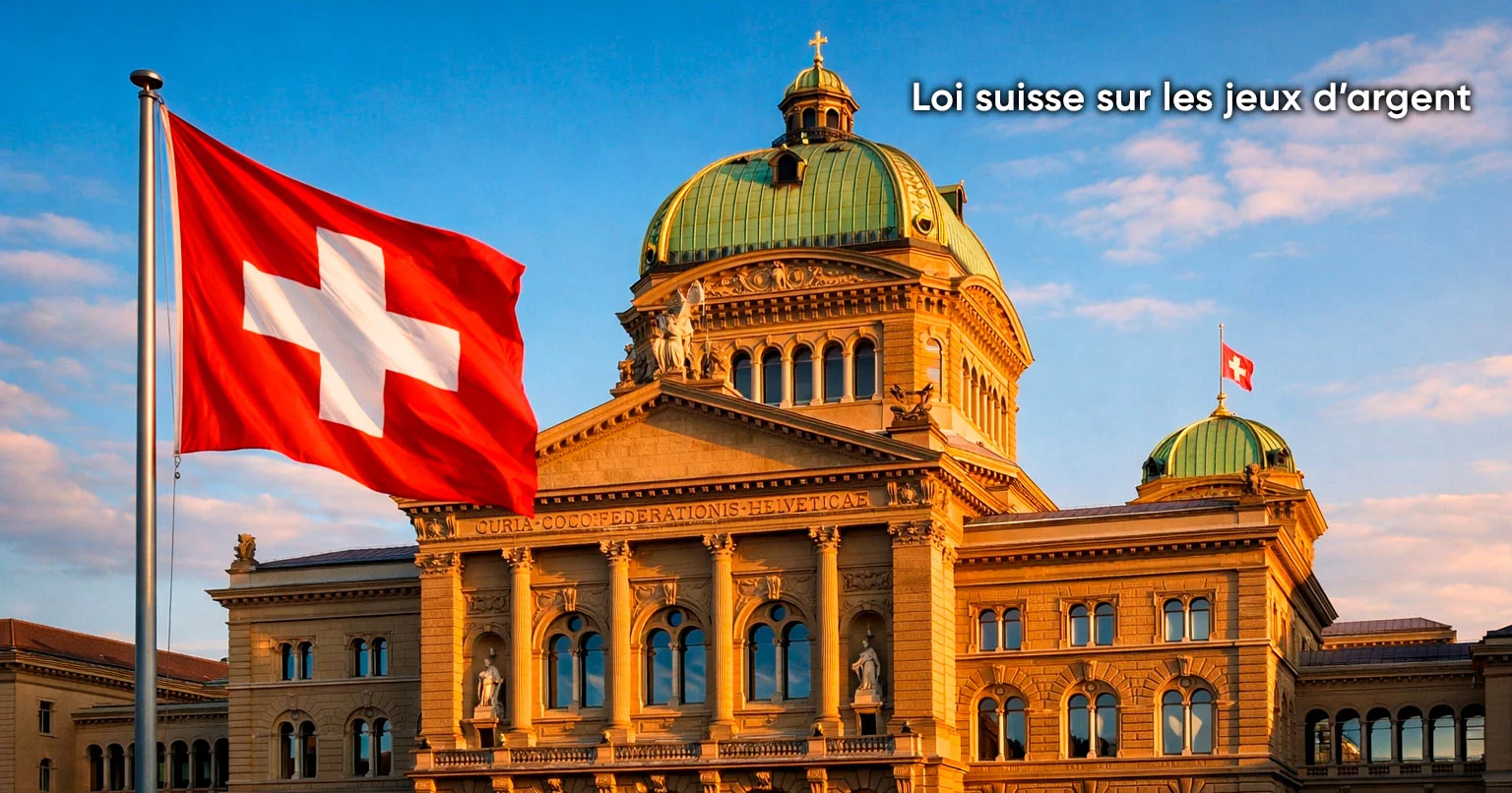 Schweizer Parlament mit Bundeshaus und Schweizer Flagge im Hintergrund