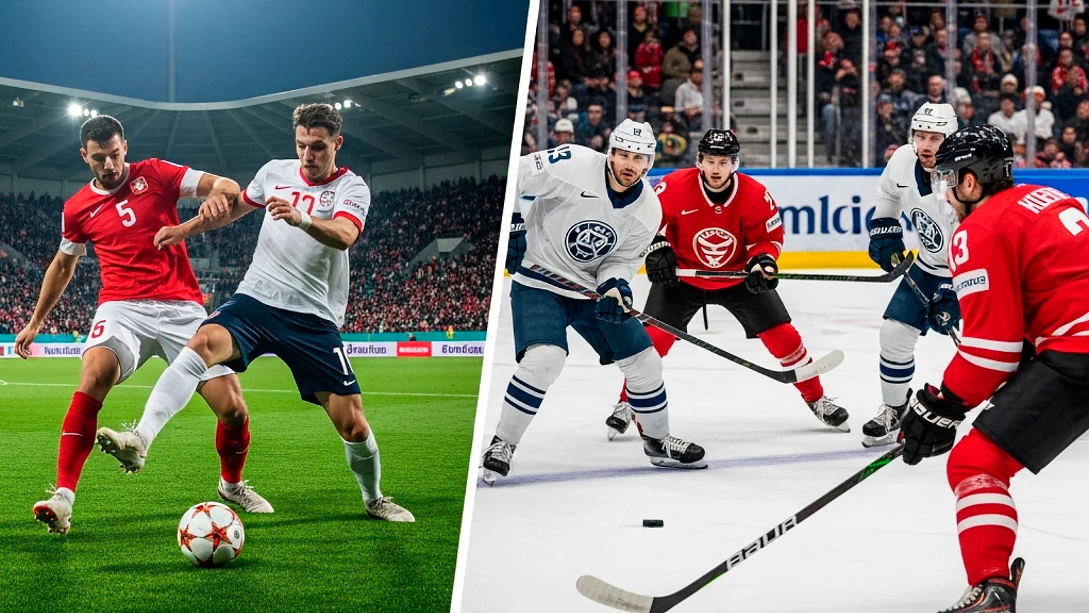 Fussballstadion und Eishockeyfeld als Symbole für Schweizer Sportwetten